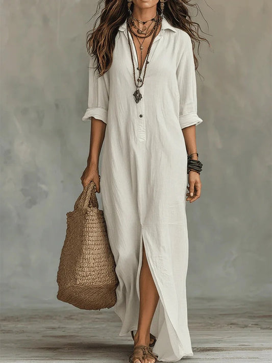 Soline - Vestido largo negro holgado con botones