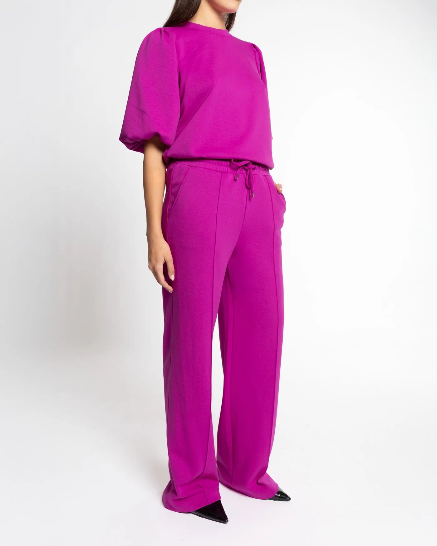Julia - Jersey de manga corta abullonada SCUBA color magenta