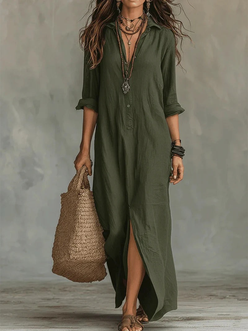 Soline - Vestido largo negro holgado con botones